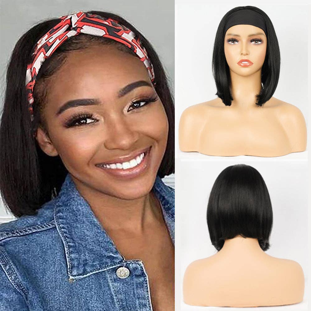   Short Straight Bob Headband Wig - 10 Inch Synthetic Hair for wholesale on Faire0