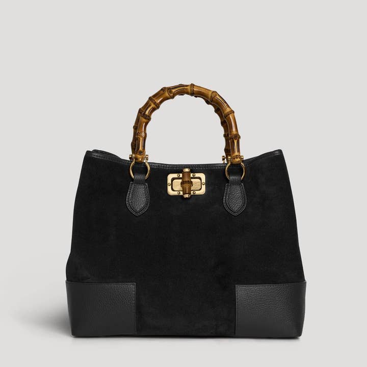 Bamboo Babe Bag in Black Suede and Leather and other Purchase Wholesale bamboo handle. Free Returns & Net 60 Terms on Faire trending on Faire.