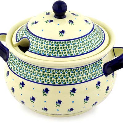 Tureen 101 oz Violet Tulips Theme for wholesale by Polmedia Polish Pottery