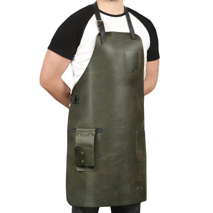 Londo - Wholesale Apron - Otto Angelino Top Grain Leather Apron Woodworking, Cooking, Chef, Barista, Christmas Workshop with Tool Pockets18