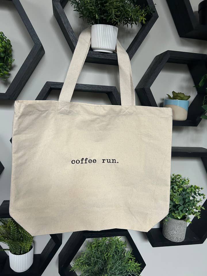 Embroidered Coffee Run Canvas Tote for wholesale by Rosie by Madison
