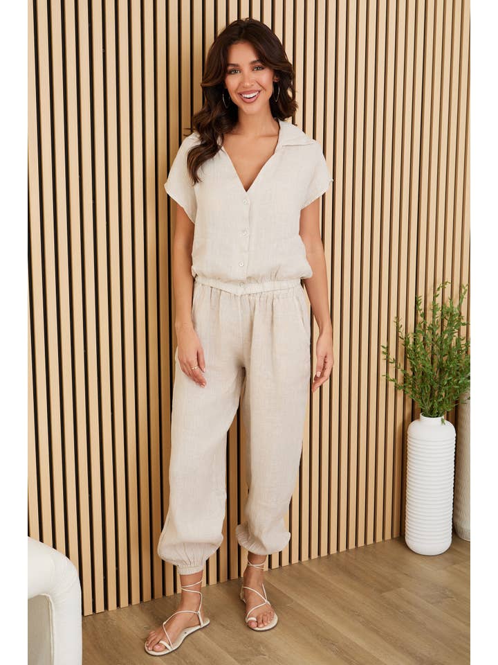 MILIO MILANO - Wholesale Pants - Women's - ELASTIC WAIST LINEN PANTS W/CUFFED ANKLES (707108/7042)