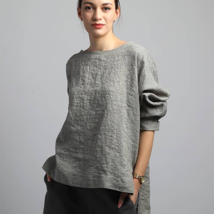 REED Hög-Låg Överdimensionerad Linneblus för wholesale av Knotium