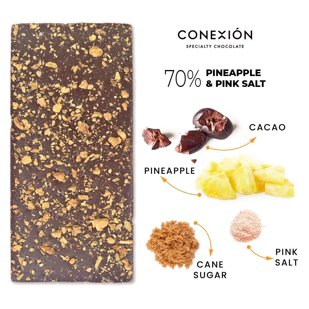 Conexión Chocolate - Vente Barre chocolatée - Ananas et sel rose 70 % 4