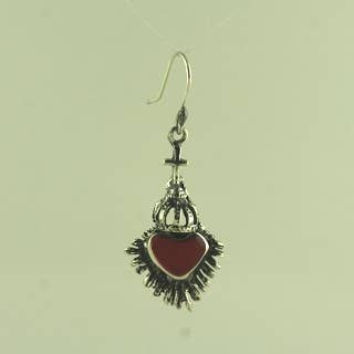 Aretes de corazón de esmalte esterlino/rojo con corona y rayas para venta al por mayor de Moosepablos, Inc.