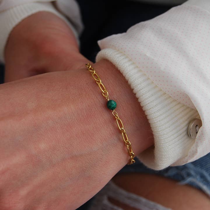 Bracelet en malachite, bracelet en argent 925, bracelet en pierres précieuses. pour la vente par Yneda Jewels