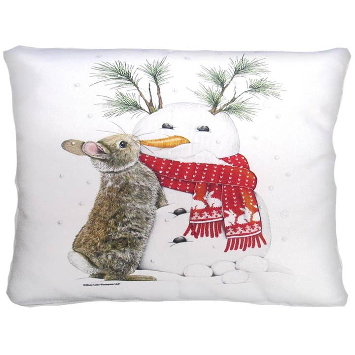 Pillow - Snowman w/Bunny - indoor / outdoor cushion for wholesale by Magnolia Casual