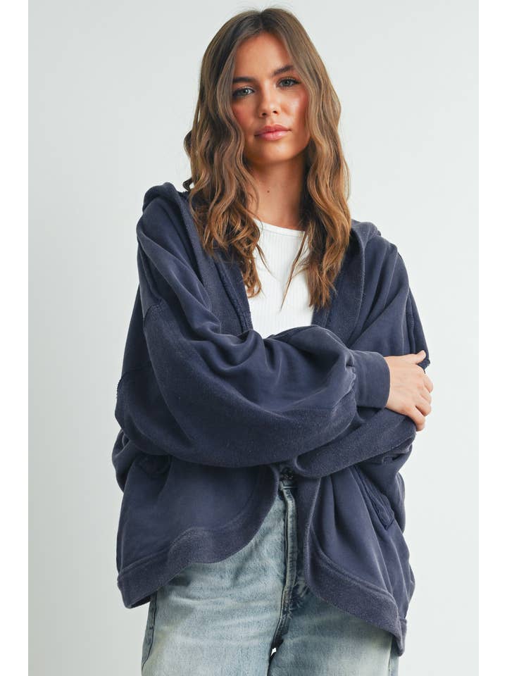 BUTTERMELON - Wholesale Cardigan - Women's - FALL WASHED FRENCH TERRY HOODED CARDIGAN POCKETS - BMC7513