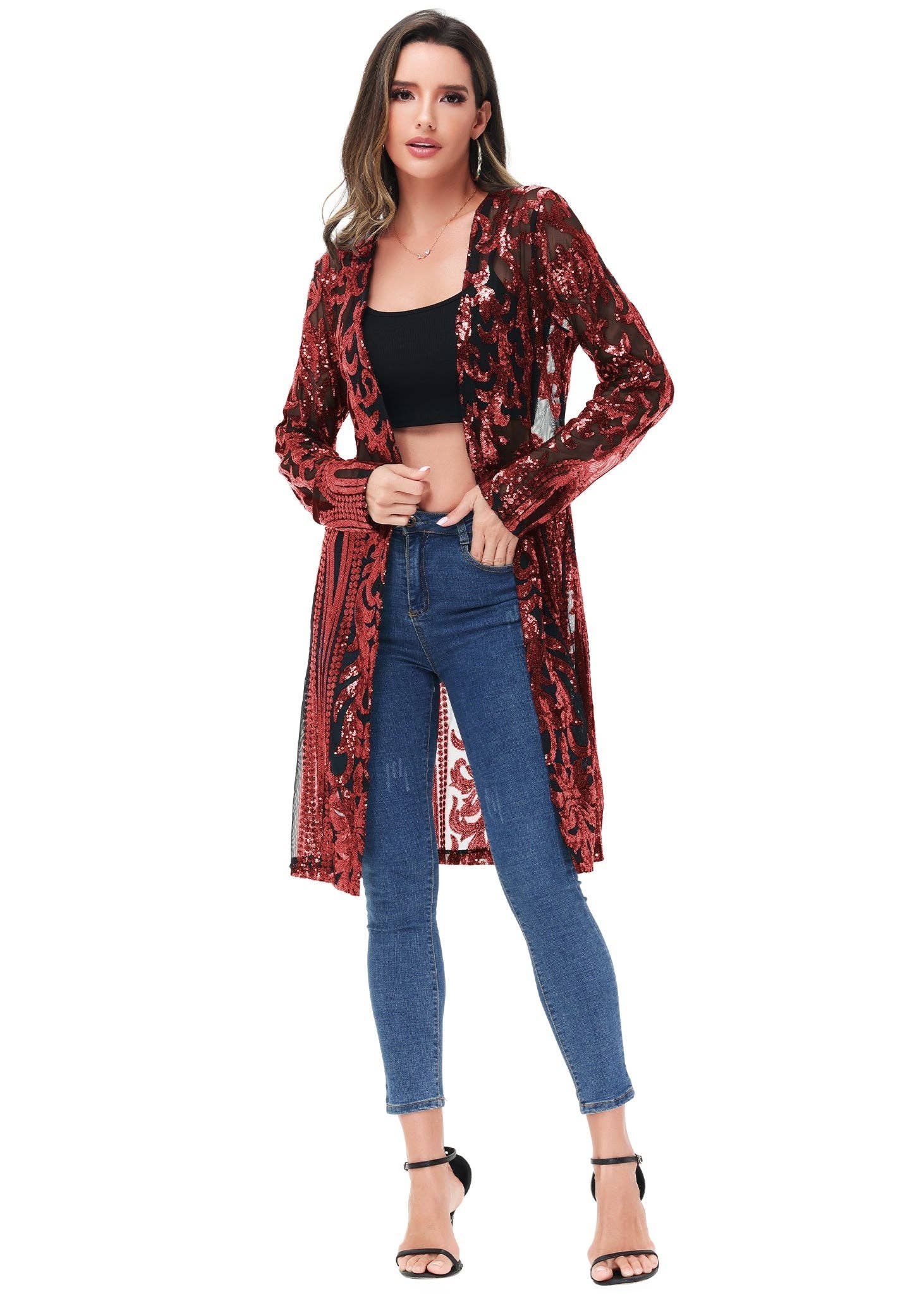 Anna Kaci Wholesale - Vente Kimono – femme - Cardigan à paillettes pour femmes à manches longues et ouvert sur le devant41