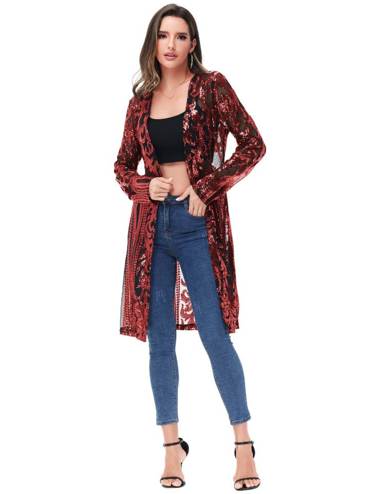 Anna Kaci Wholesale - Wholesale Kimono - Women's - Women's Sparkly Sequin Cardigan Long Sleeve Open Front41