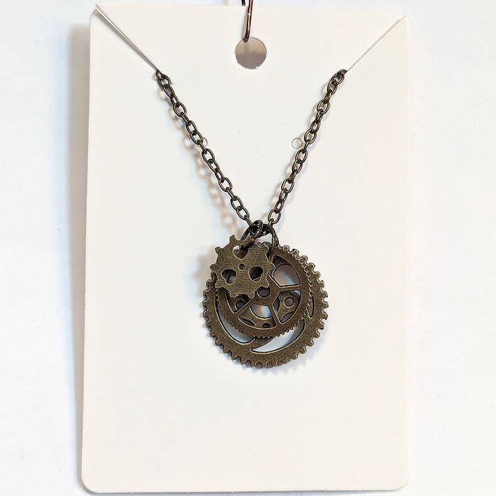 Stylish Jewelry Supply - Wholesale Pendant/charm necklace - Antique Bronze Triple Random Steampunk Cogs Bits Necklace4