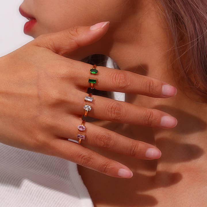 Perimade & Co. LLC - Wholesale Multi-Stone Ring - Oval-Square Gemstone Open Stacking Ring in Stainless Steel4