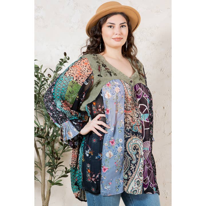 Young Threads - Wholesale Button Down Shirt - Women's - Boho Delight: Overdyed Rayon V-Neck Top11