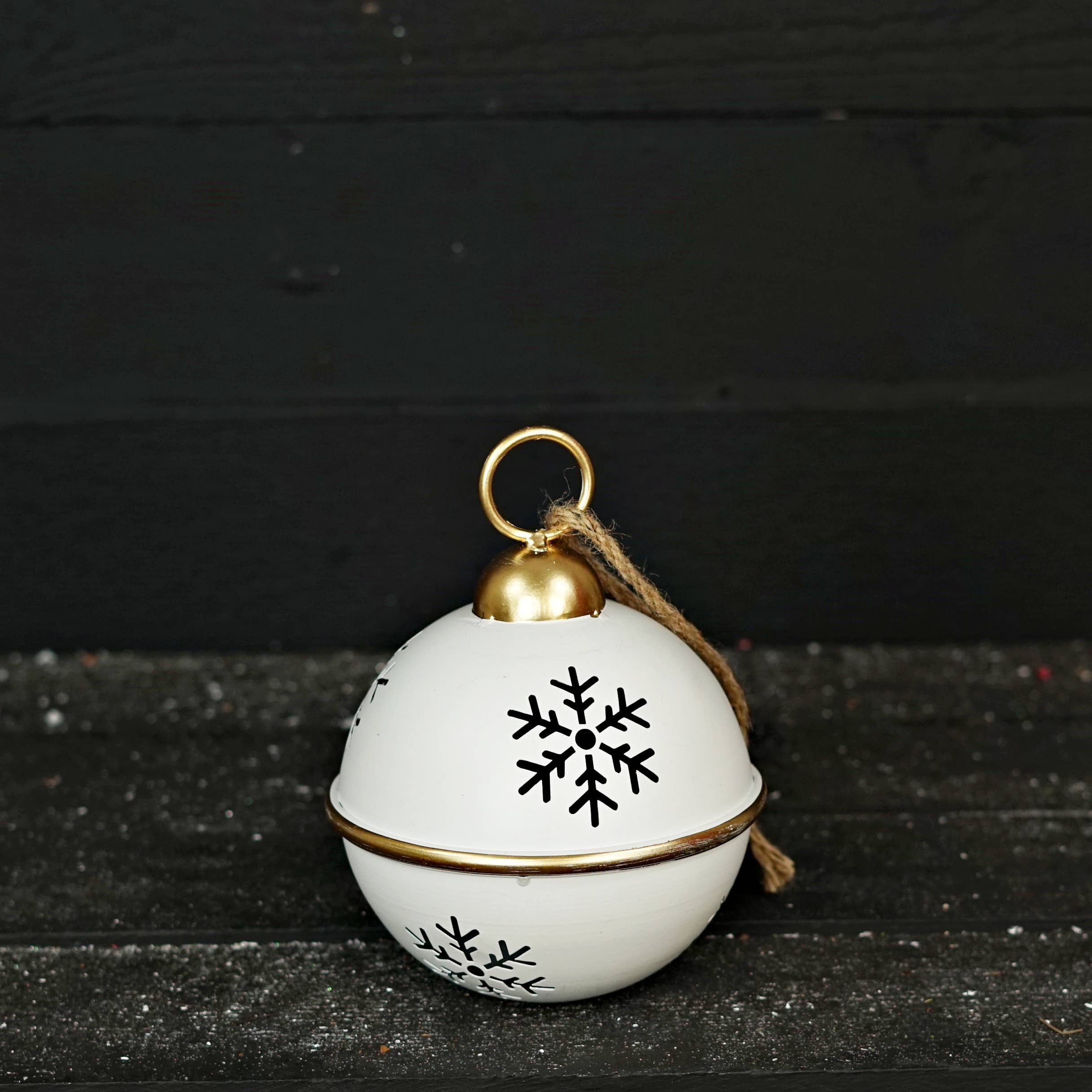 Impressive Enterprises, Inc. - Wholesale Ornament - 570533- 6.5inD White Jingle Bell w. Golden edge and Snowflak2