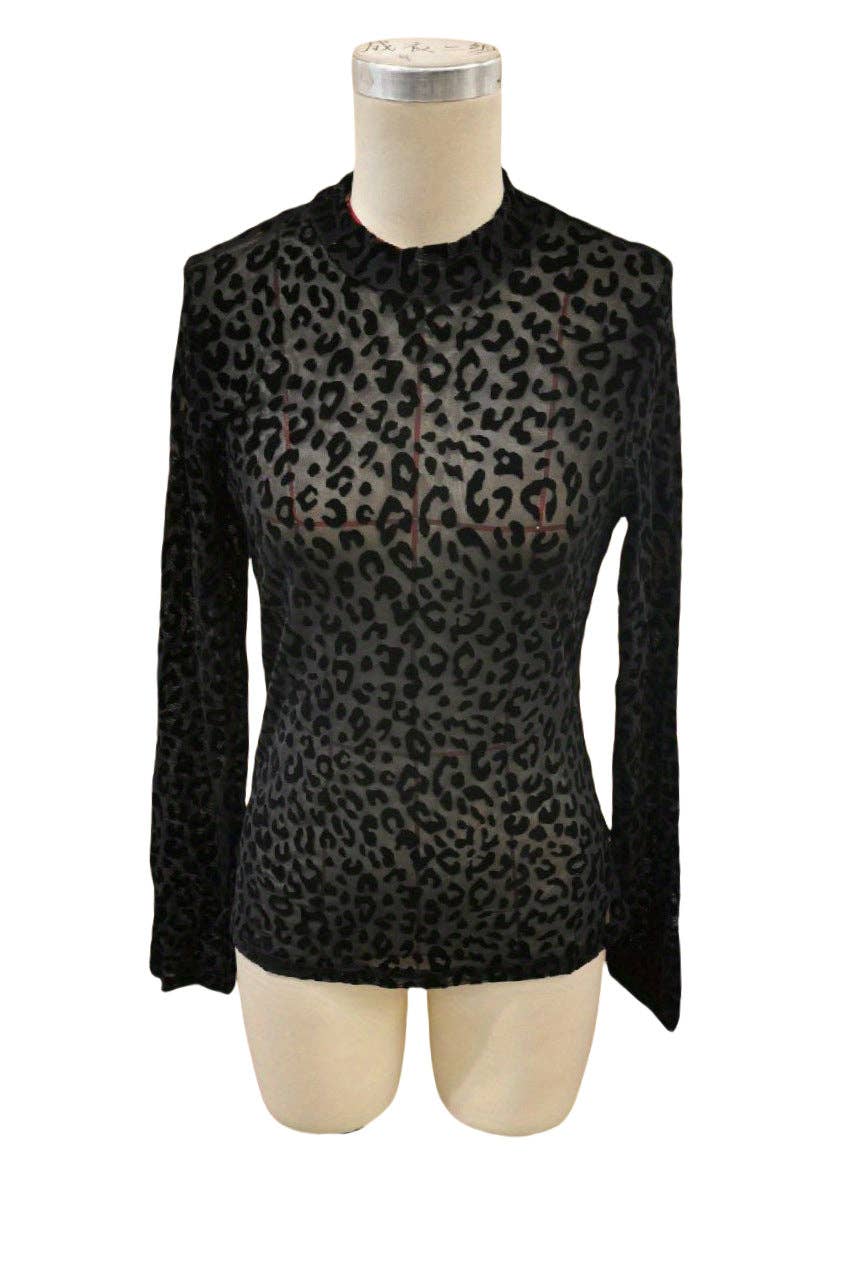 Black Leopard Print Sexy Mesh Top DPT2622 for wholesale on Faire1