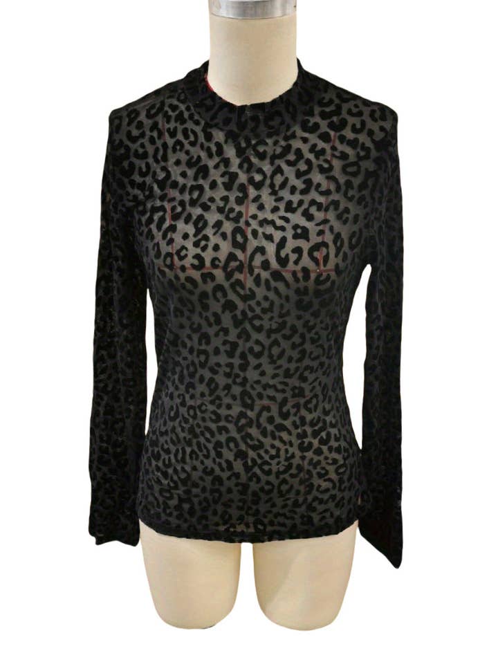 Black Leopard Print Sexy Mesh Top DPT2622 for wholesale on Faire1