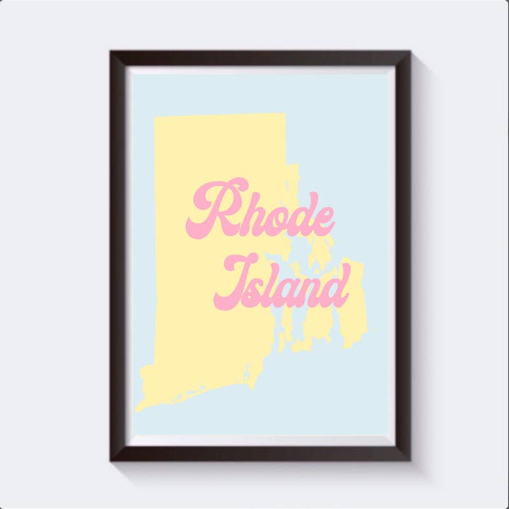 Rhode Island Retro Map Travel Print - Available in 6 sizes for wholesale by 2 Sisters