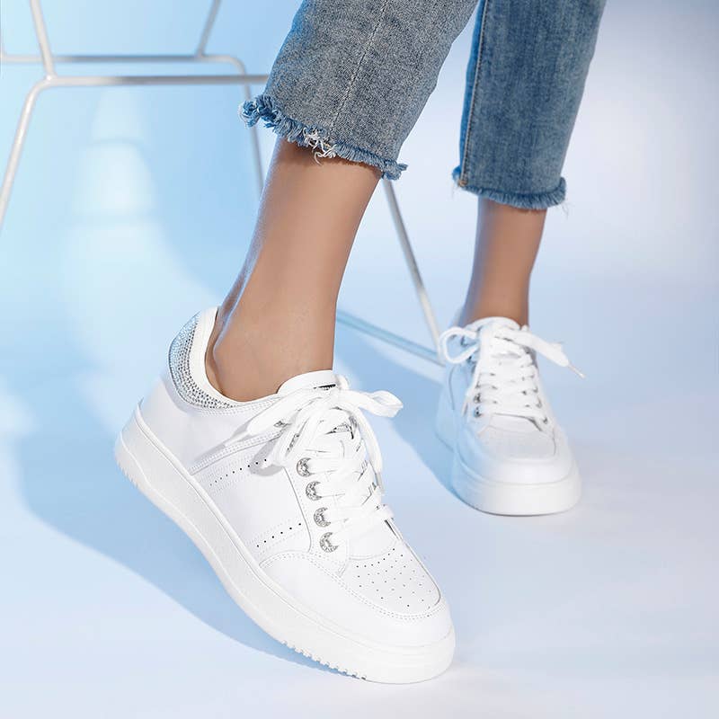 LAV-iSH/AIDANGUS PTY LTD - Vendita all'ingrosso Sneakers di tendenza - Donna - Scarpa da Corsa in Pelle Casual con Tacco e Strass Bianca2