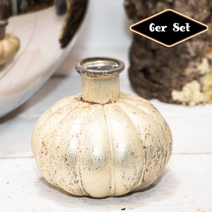 Decorative vase set, 6 pieces, pumpkin, chabby chic | glass, beige-gold for wholesale by Antikas