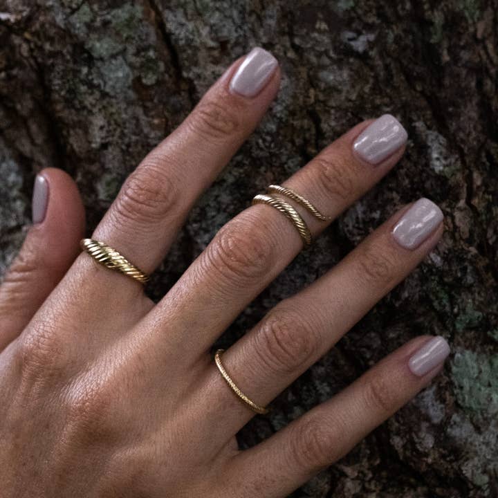 Aiden Jae - Wholesale Band/Stacked Ring - Banyan Thin Band — Minimalist Textured Solid Gold Ring3