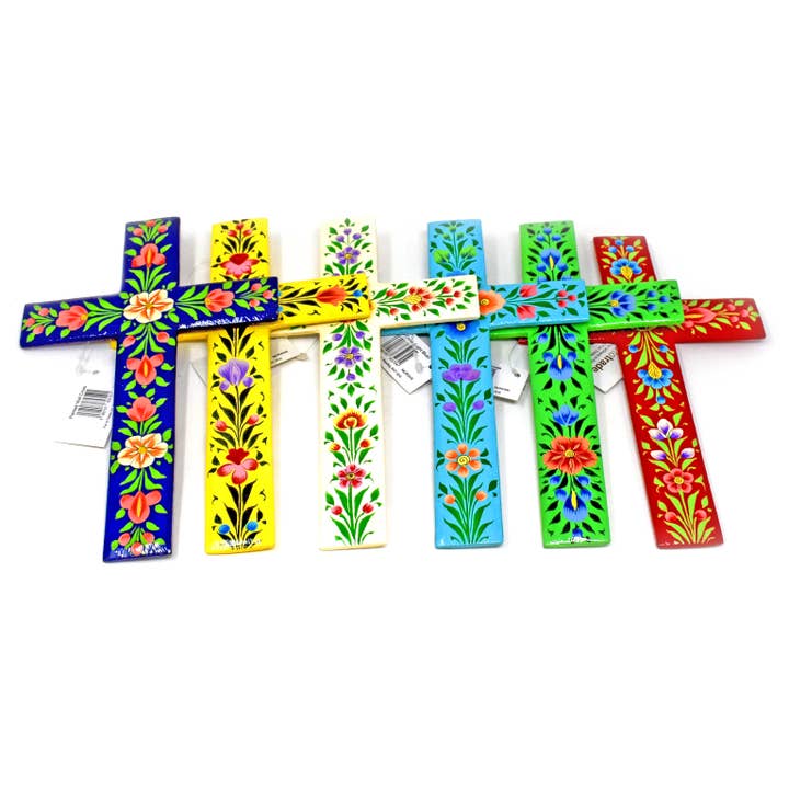 Pack de 6 cruces de pared de Cachemira pintadas a mano surtidas para venta al por mayor de Fair to Trade Ltd