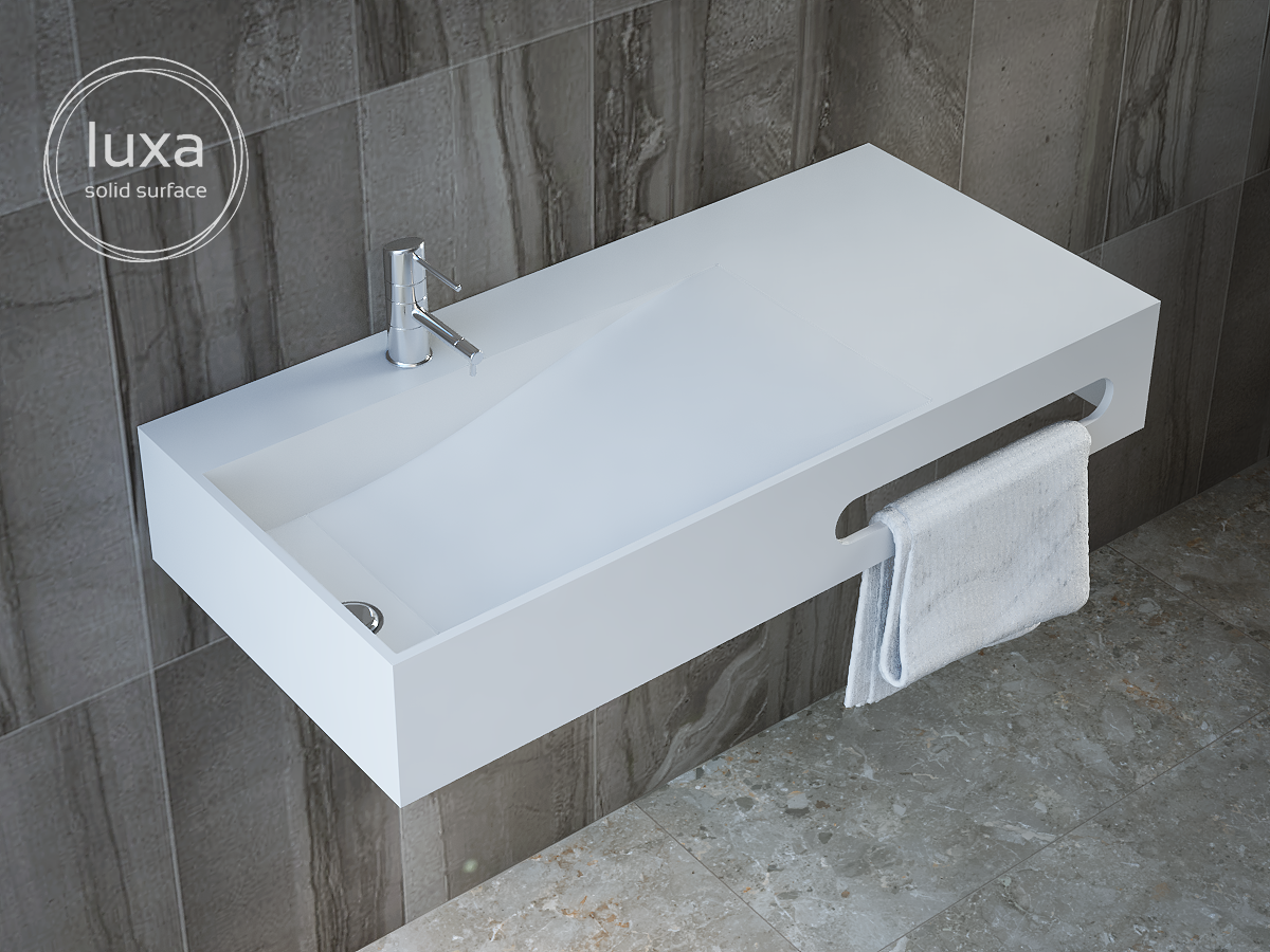 BAINS NEO - Wholesale Bathroom Sign - Rectangular wall-mounted basin in solid surface "VERSOS-D"0