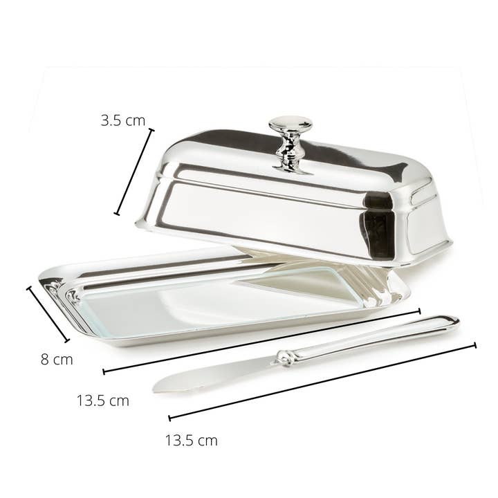 EDZARD - Wholesale Butter Dish - Butter Dish Mary with Glass Plate, Silver-Plated, 8 x 13 cm1