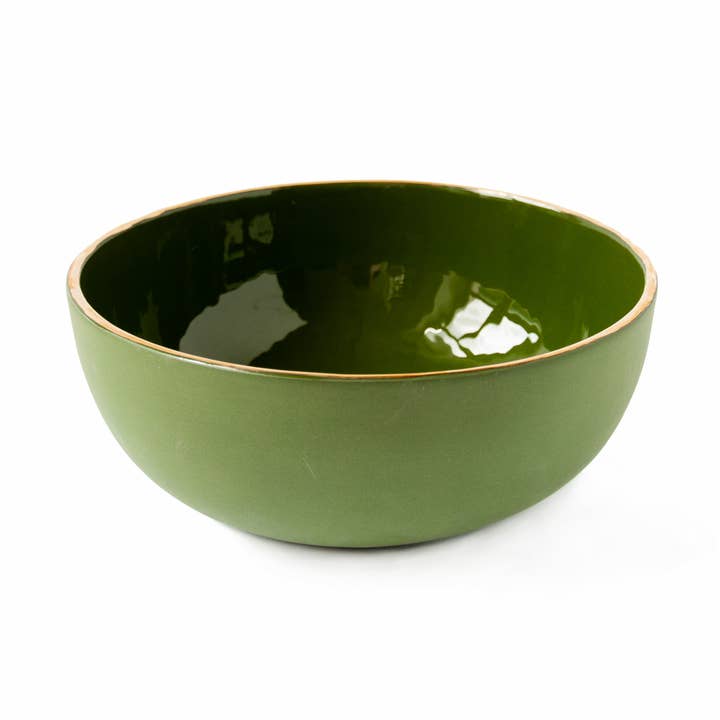 Creating Comfort Lab – wholesale Serveringsskål – Handgjord porslinssallad serveringsskål med guldkant. Grön0