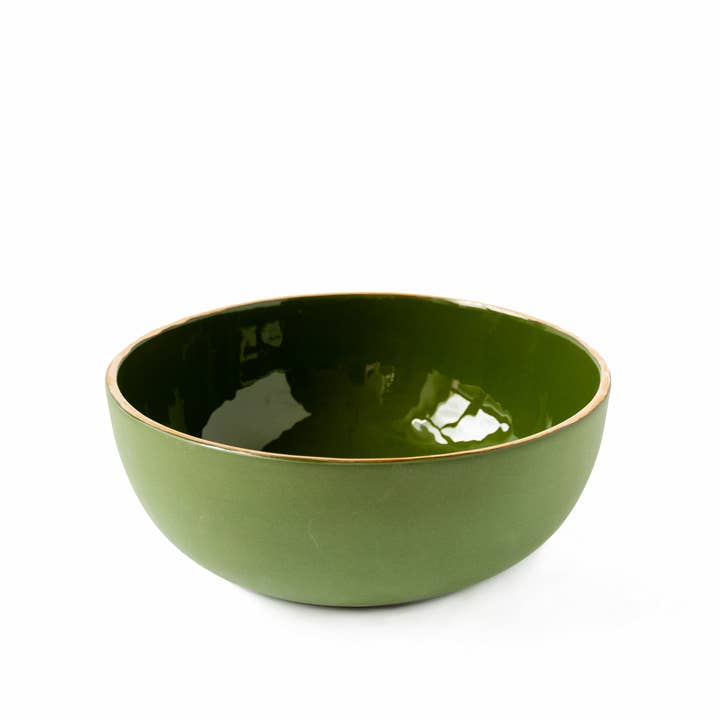Creating Comfort Lab - Vente Bol de service - Bol à salade en porcelaine fait main avec bord doré. Vert