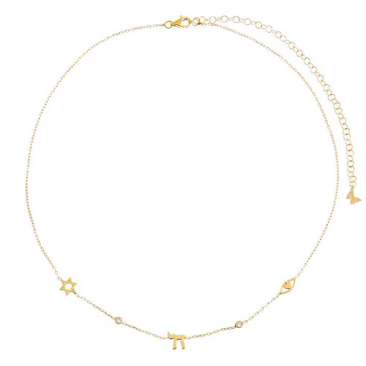 Gold Jewish CZ Bezel Charm Necklace for wholesale on Faire