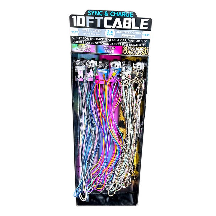 Novelty Brands - Wholesale Charging Cable - 10 ft Fashion Charging Cable Assortment Floor Display1