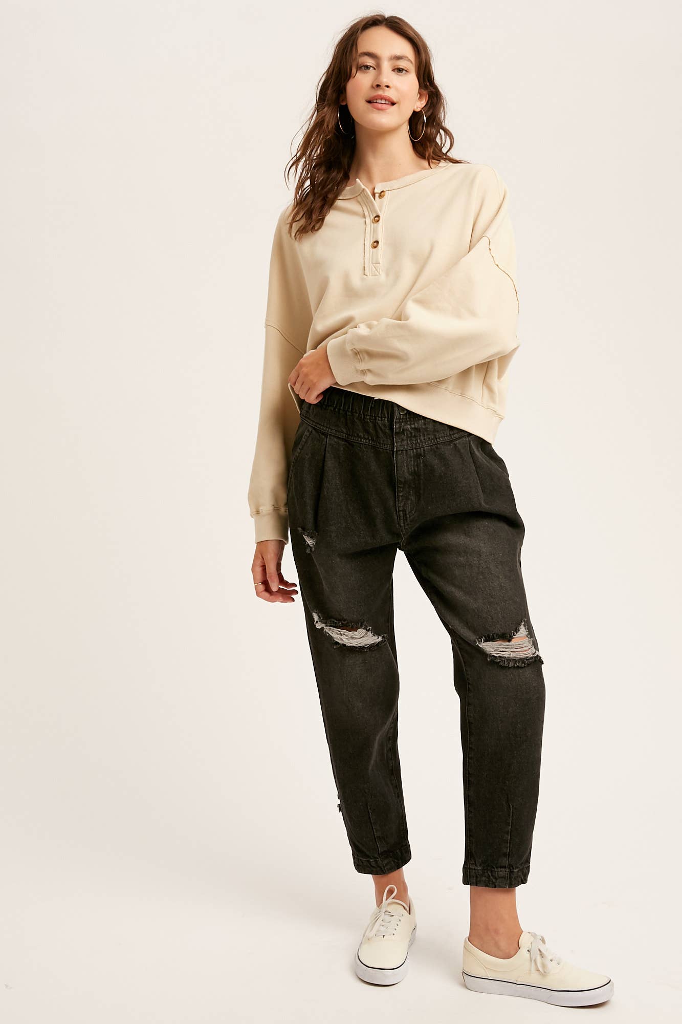 Listicle - Wholesale Knit Top - Women's - Henley Button Soft Knit Top LT111223