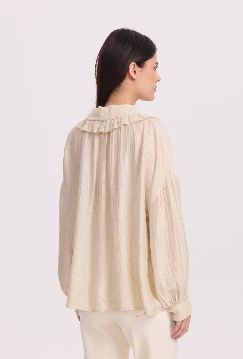 SUNNY STUDIO - Wholesale Button Down Shirt - Women's - Light blouse with gathered collar2