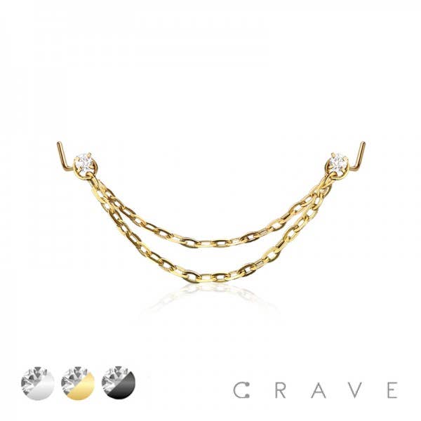 GEM WITH DOUBLE NOSE CHAIN 316L SURGICAL STEEL for wholesale by CRAVE