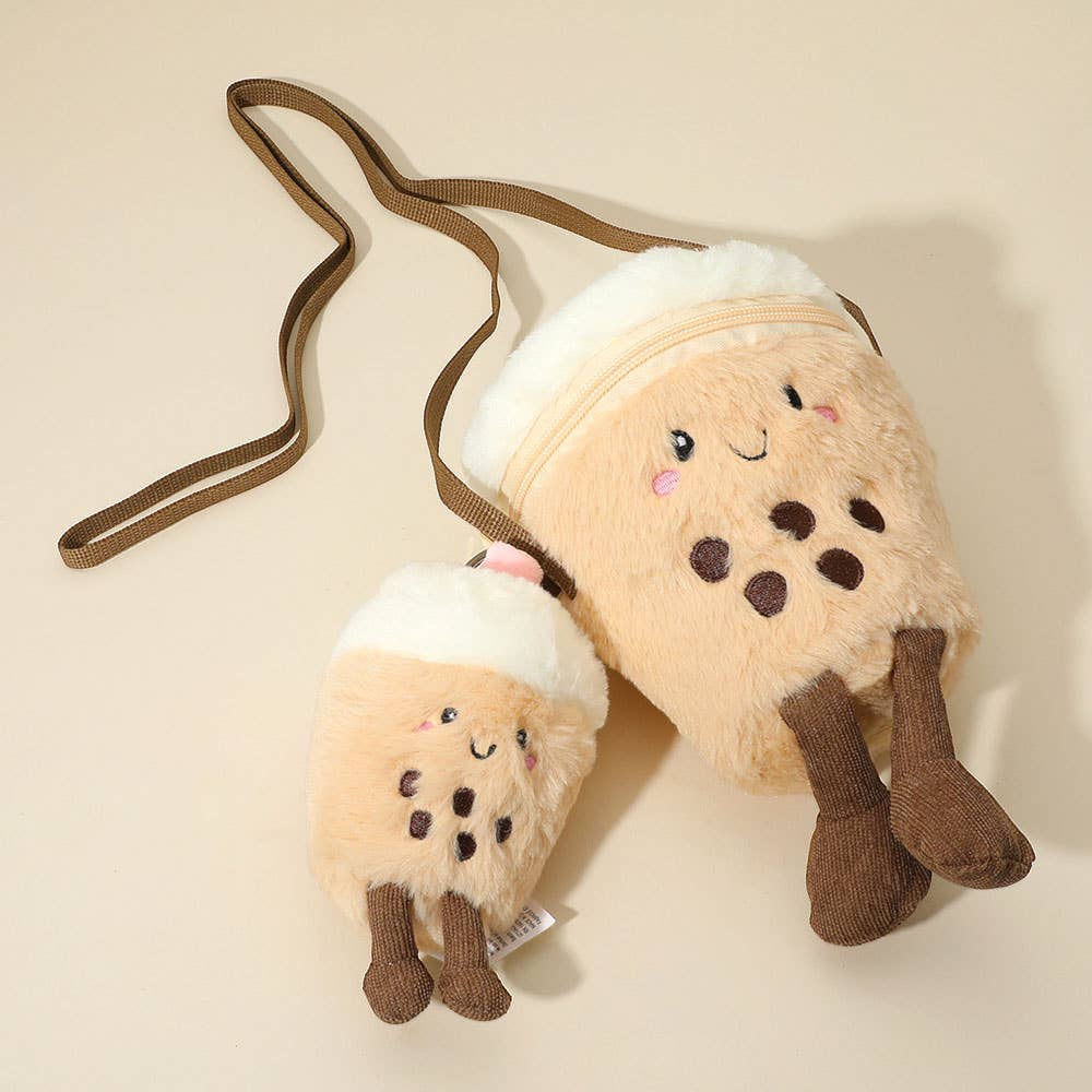 Sensibling Corp. - Vendita all'ingrosso Borsa a tracolla - Donna - HOT FOCUS - Set Mini Portachiavi Borsa a Tracolla in Peluche Boba Tea0