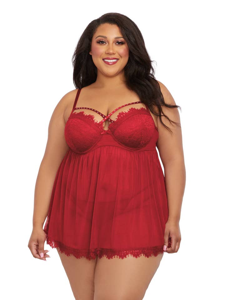 Babydoll à armatures à armatures de grande taille avec maille extensible, taille S pour la vente par Dreamgirl International