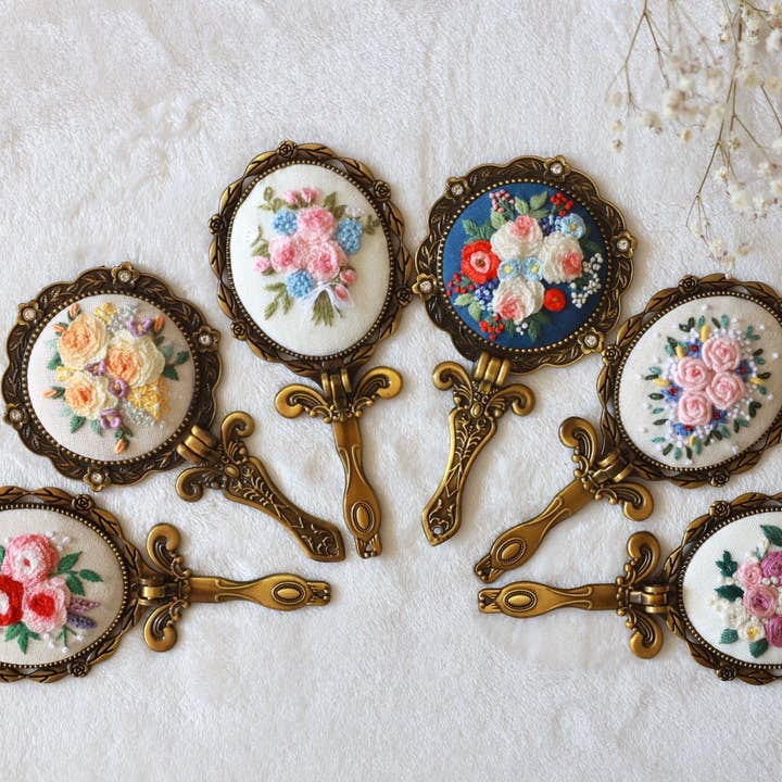 Finer Embroidery – wholesale Compact mirror – Vintage Embroidered Compact Mirror
