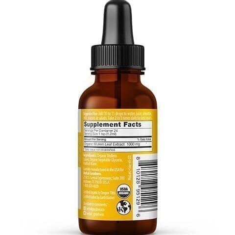 Herbal Goodness - Wholesale Oral Supplement/Vitamin - Mullein Leaf Extract- Organic- Liquid- 1oz- Herbal Goodness