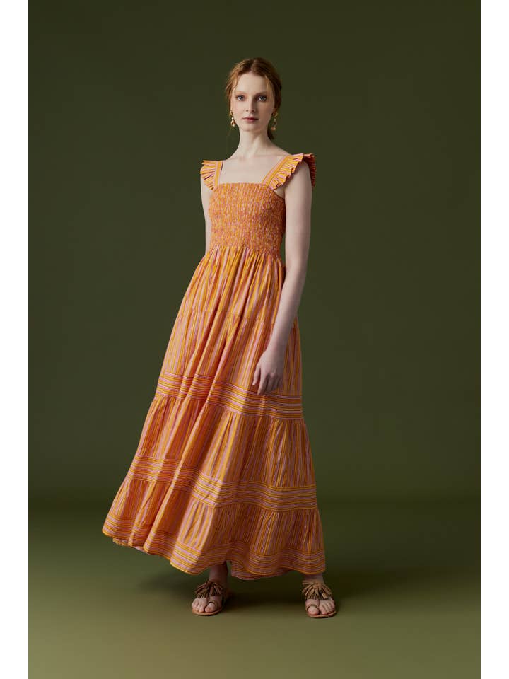 Guadalupe Design - Wholesale Dress - Women's - Rocio Strip Dress Orange/Pink