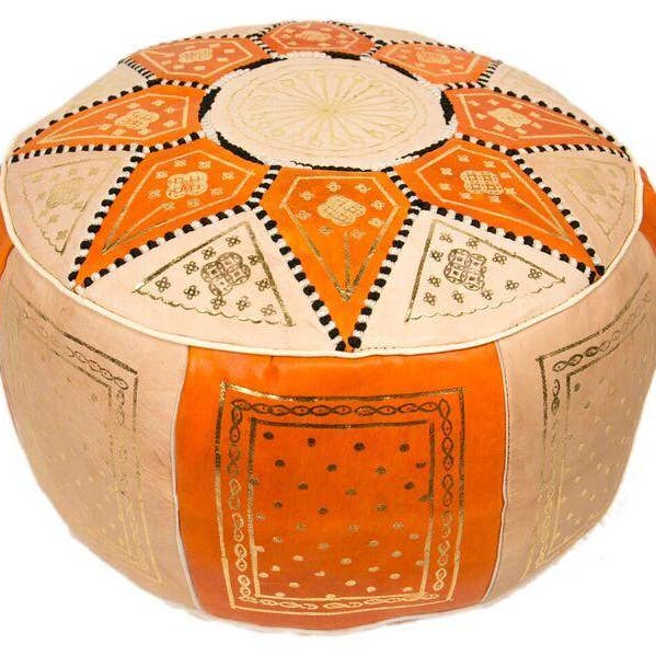 Pouf marocain orange pour la vente par Morrisque