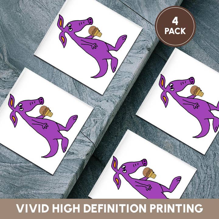 3dRose - Wholesale Coasters - 3dRose, Funny Cute Purple Aardvark Anteater eating Ice Cream Cone Cartoon, Coaster5