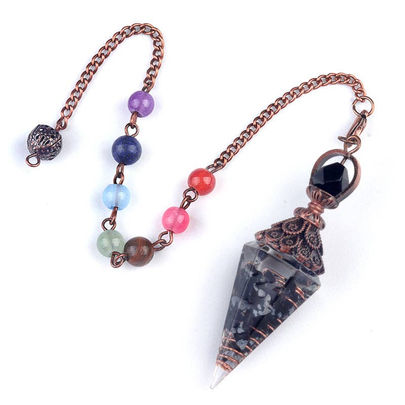 Mio Queena - Wholesale Spiritual Stone/Crystal - Hexagonal Cone Stone Pendulum with Chakra Chain - CS3