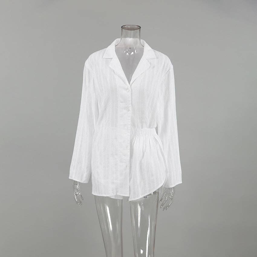 Dipped Shop – Engroshandel Pyjamasæt - Dame – Stribet Jacquard Blødt Nattøjssæt DPS22393