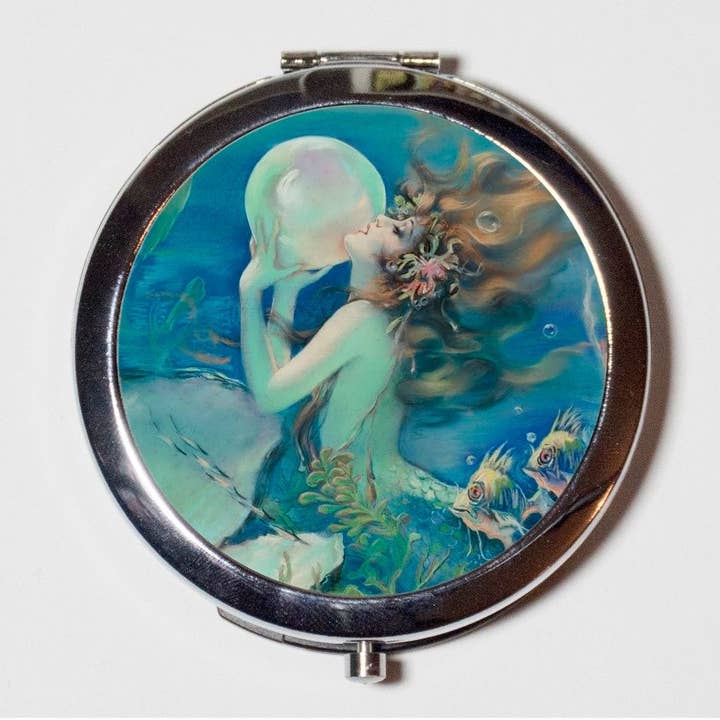 Mermaid with Pearl Compact Mirror - Nautical Beach Ocean Sea Siren Mermaids - Make Up Pocket Mirror for Cosmetics for wholesale by FringePop