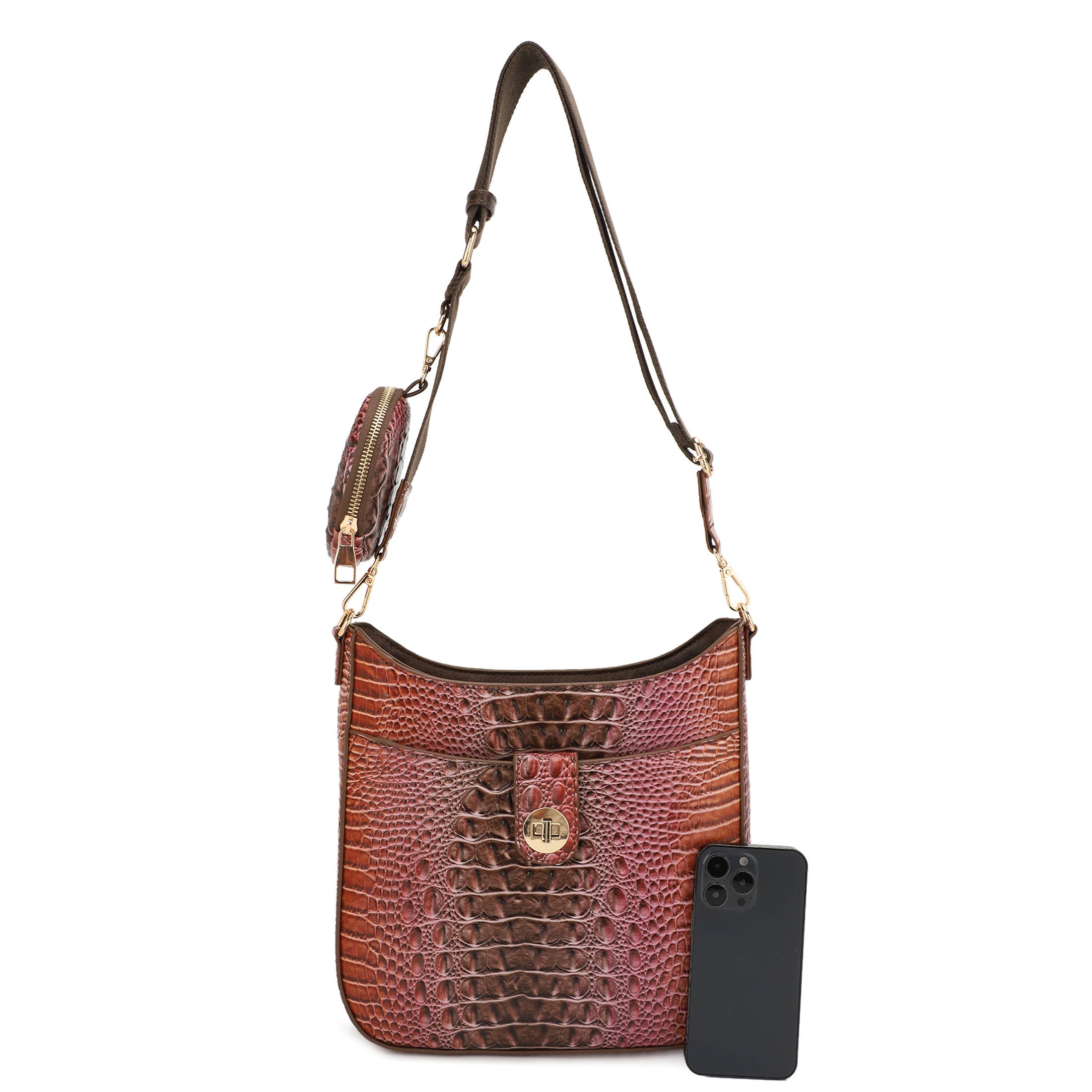 KAYLA+AVA - Vente Sac à bandoulière – femme - Sac bandoulière Zoe en croco embossé ombré avec porte-monnaie détachable4