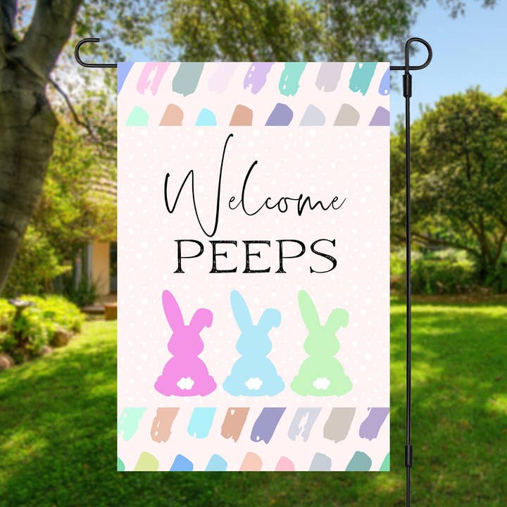 Welcome Peeps Spring Easter Garden Flags for wholesale by Nine Thirty Nine Design