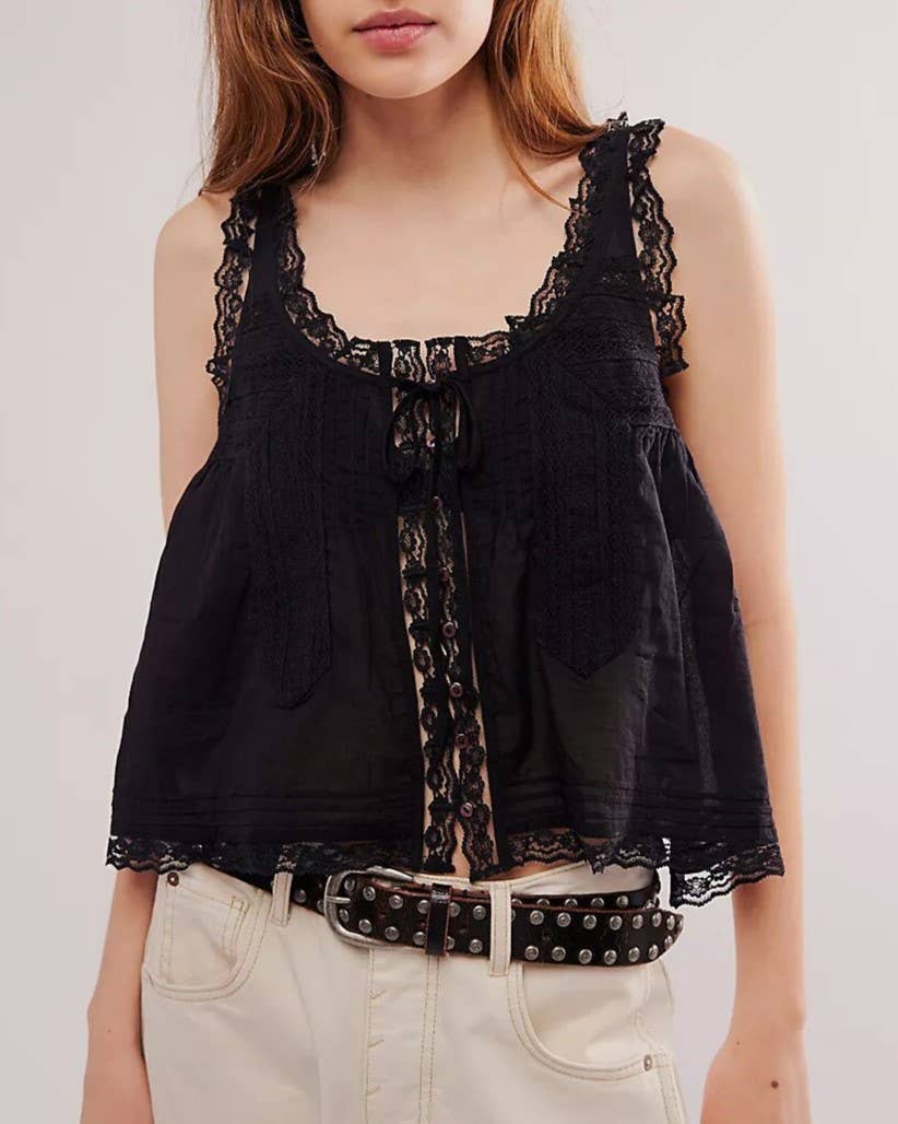 Rosa Clothing - Wholesale Tank Top - Women's - Y2K Sexy Lace Patchwork Buttons Camisole9