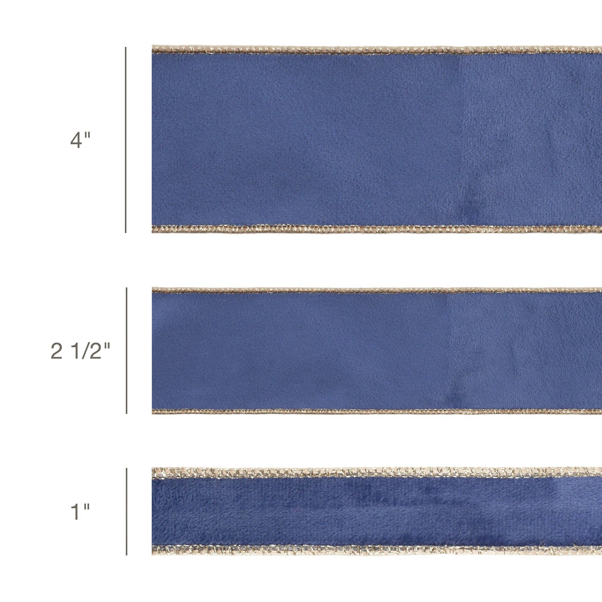 LA Ribbons Wholesale – wholesale Ribbon – Gift wrapping – 2 1/2" Reversible Classic Velvet Wired Ribbon | French Blue/Gold | 10 Yard Roll3