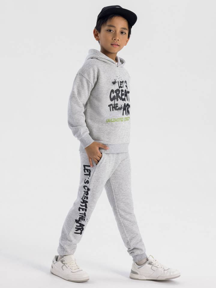 Boys fleece set with print grey 3-14y for wholesale by Minoti sp. z o.o.