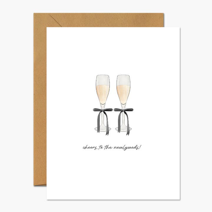Cheers To The Newlyweds Champagne Glasses Black Bow Same Sex Wedding Card for wholesale by Footnotes